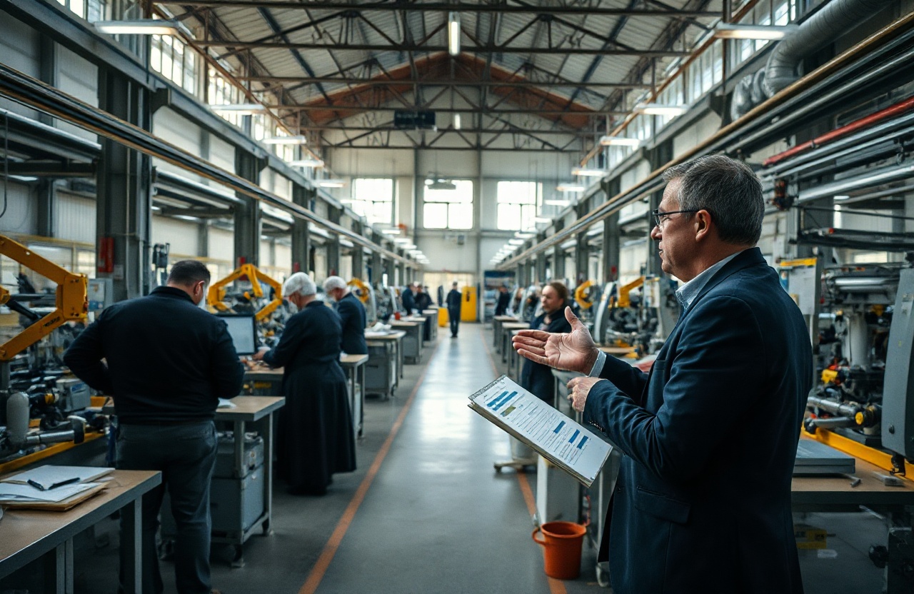 Documentary wide-angle photo of a Polish manufacturing facility interior